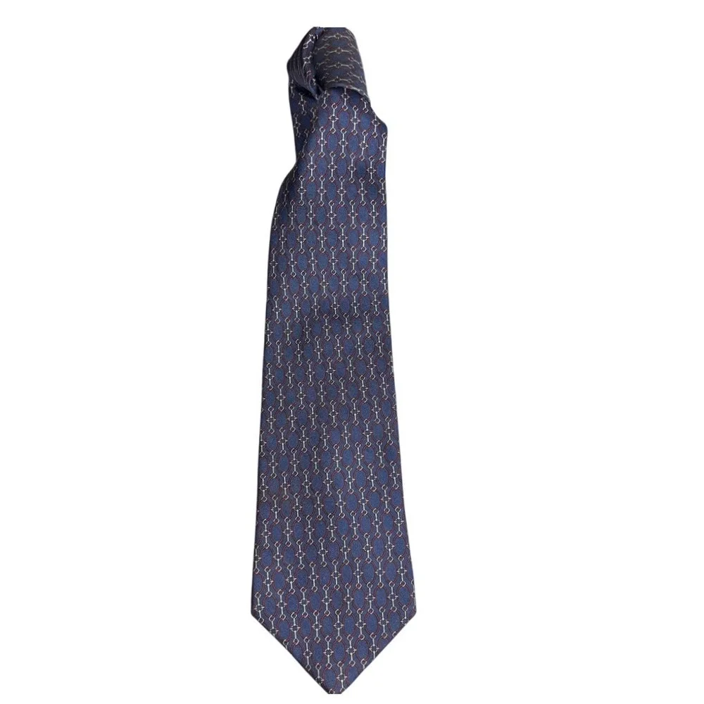 Saks Fifth Avenue Silk Necktie‎ Blue Chain Print Business Career